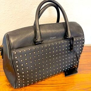 Saint Laurent YSL Classic Studded Duffle Large Top Handle Bag Satchel Yves Black